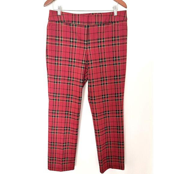 Ann Taylor Red Tartan Pull On Elastic Waist Check Casual Fit Clueless Pants 10 - Picture 1 of 8